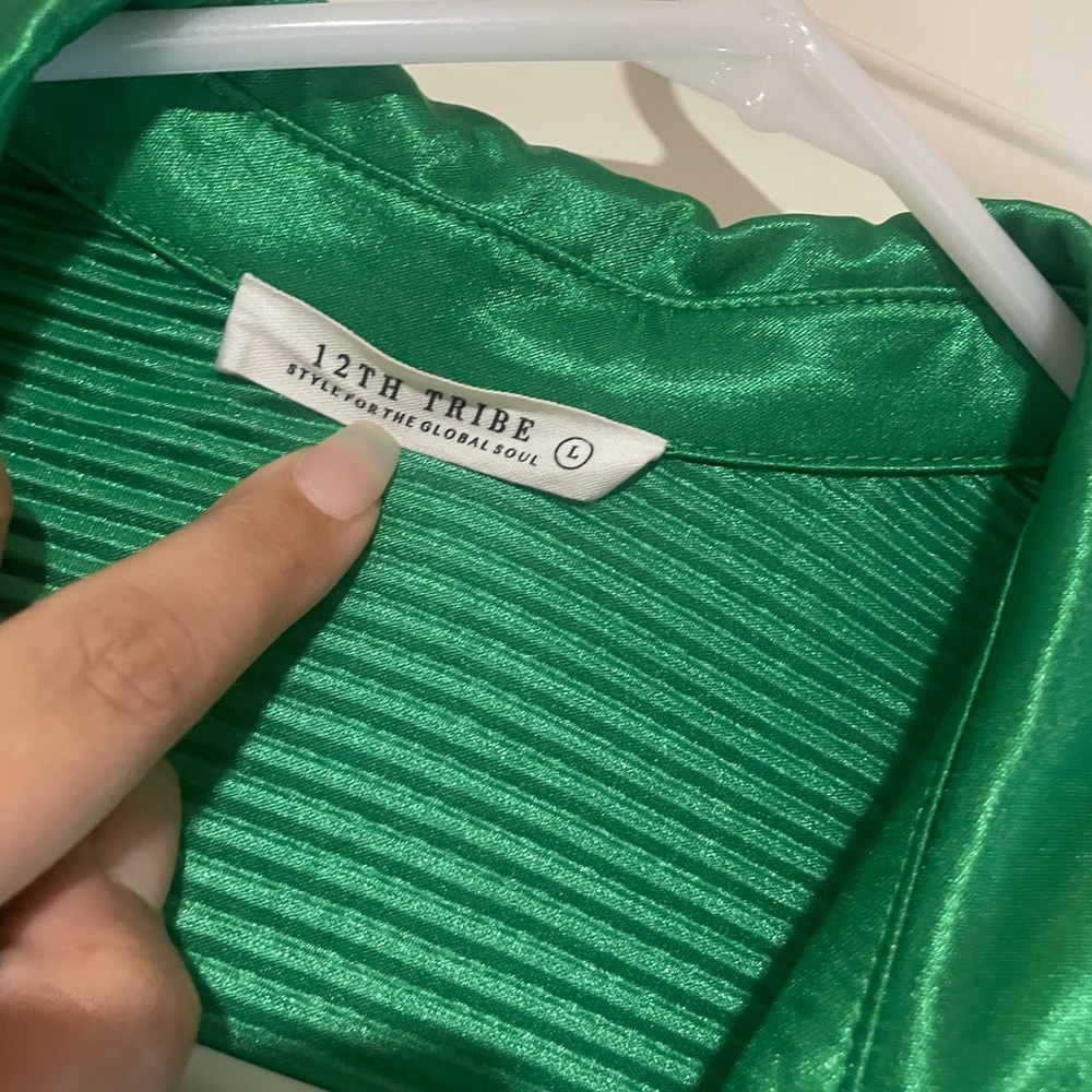 ON HOLD Till Wednesday 💚Green Pleated Button-Up Shirt Dress -12th Tribe - Picture 6 of 9